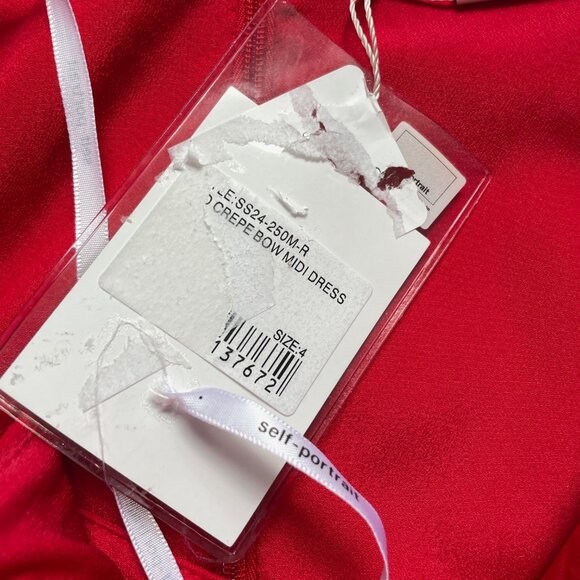 Self Portrait Crepe Bow Midi Dress Red Size UK 8 US 4 NEW NWT - Picture 8 of 14